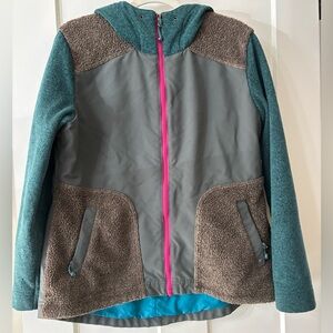 TITLE NINE SHERPA Beaten Path Zip Front Hooded Jacket Fleece Olive Teal SZ Large
